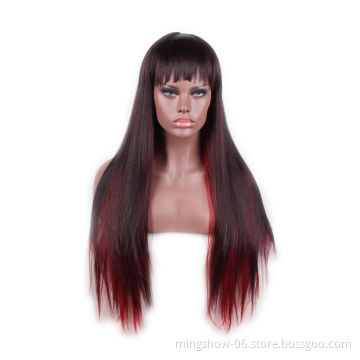 Long Straight Wigs for Black Women African American Synthetic Hair Wigs with Bangs Heat Resistant Wig